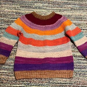 Handknit 100% Wool Colorful Striped Sweater